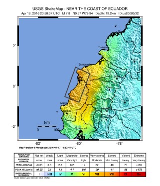 Map of the April, 2016 earthquake. Source: Wikimedia