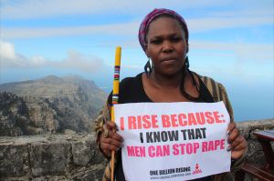 South African actress Andrea Dondolo on Table Mountain in Cape Town, as part of One Billion Rising, to call for an end to violence against women and girls. Source: Lindsay Mgbor/DFID.